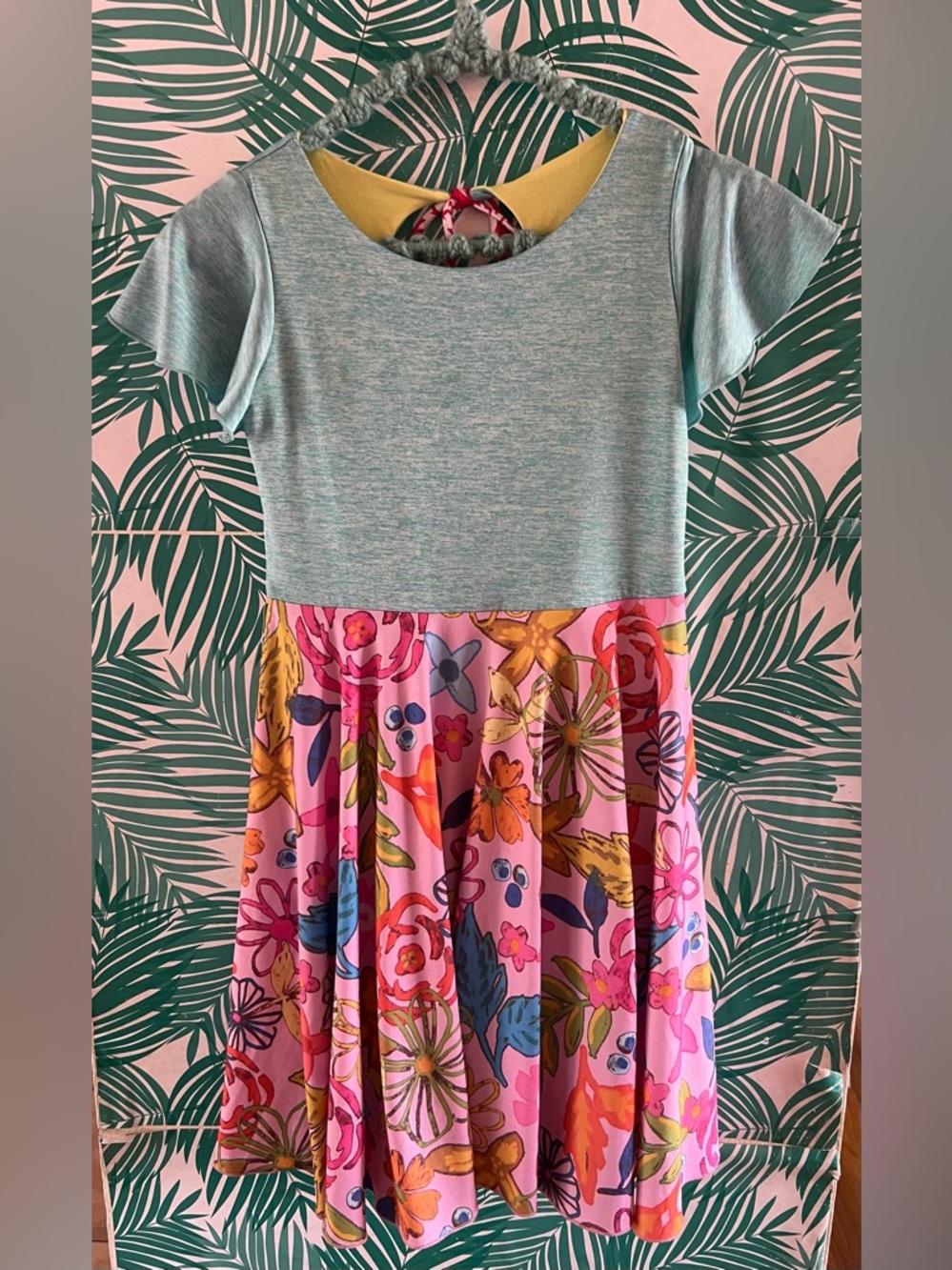Twirly Girl Dress Mint Heather Top with Pink Floral Skirt Casual Sz 12